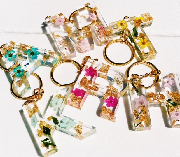 Handmade Flower Resin Letter Keychain