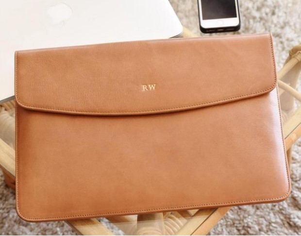 personalized gift ideas monogram leather laptop sleeve