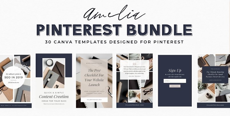 10 Best Canva Pinterest Template Bundles 2 These 30 premade Canva Pinterest templates by Fallon Gerst are the perfect size to create eye-catching boards.