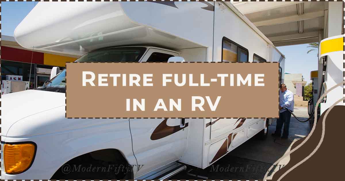 photo of a men filling up Can You Retire in An RV In Canada? an RV and blog post title