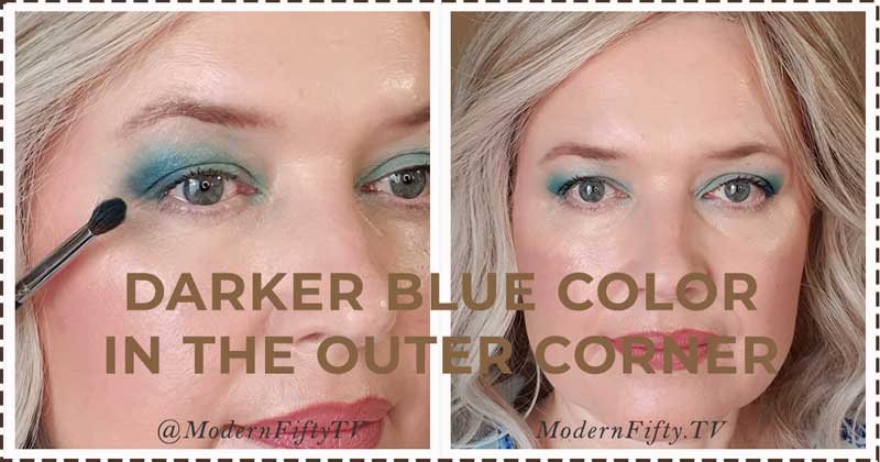 Bright Blue Summer Makeup Idea for mature hooded eyes | step-by-step tutorial 3 darker blue color in the outer