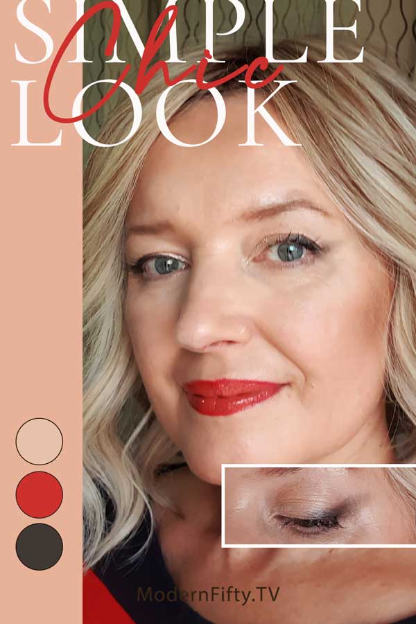 vertical size image for pinterest pin with a beautiful mature women over 50 with a makeup on.