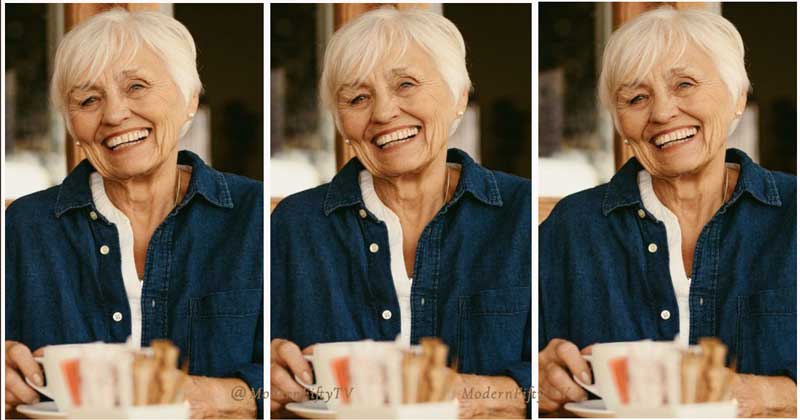 happy older woman drinking tea