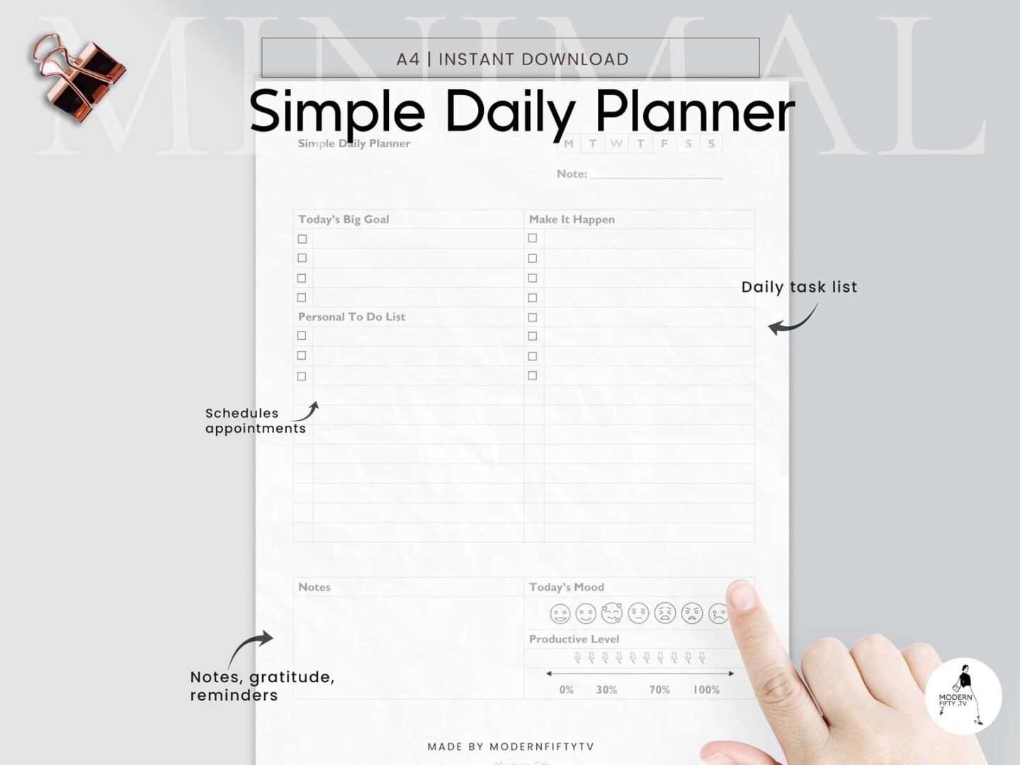 Simple Day Planner Simple Daily Planner Printable - ModernFifty.TV