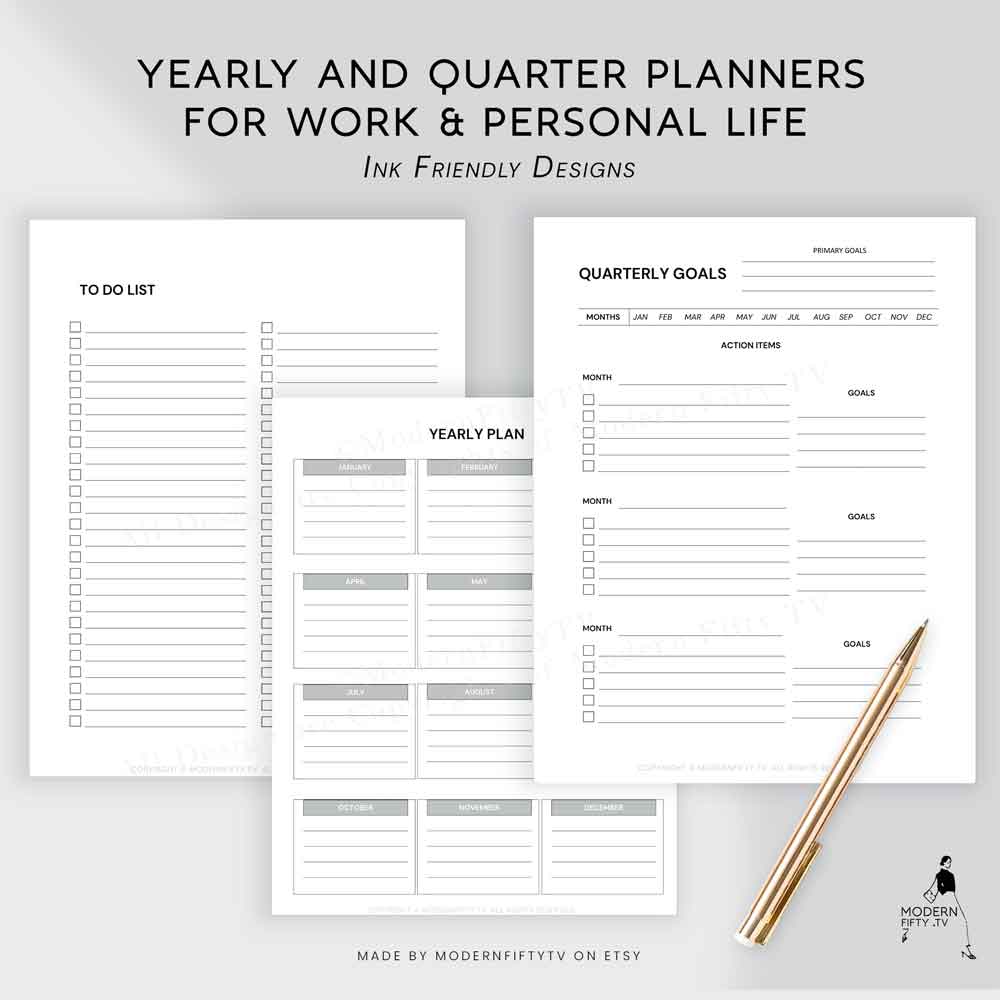 Minimal To-Do List Bundle Kit (13 documents) 6 year and quarter to-do list