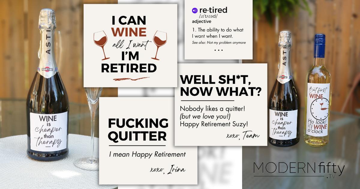 Retirement gift idea – how to make a personalized wine bottle label 2 step by step how to make a personalized DIY wine bottle label on image final result and some ideas for a label design
