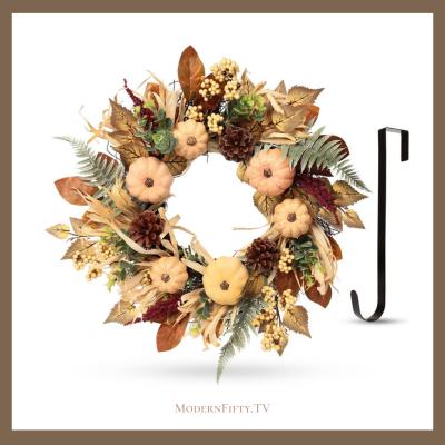 Autumn Maples Leaf Pumpkin Pine Cone Berry Wreath