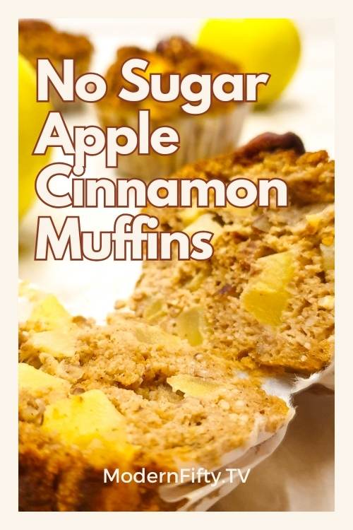 Keto Apple Cinnamon Pecan Muffins with Coconut Flour 14 Vertical image of apple cinnamon muffins with apples for Pinterest