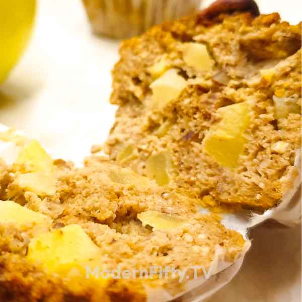 Keto Apple Cinnamon Pecan Muffins with Coconut Flour 12 cut in half muffin