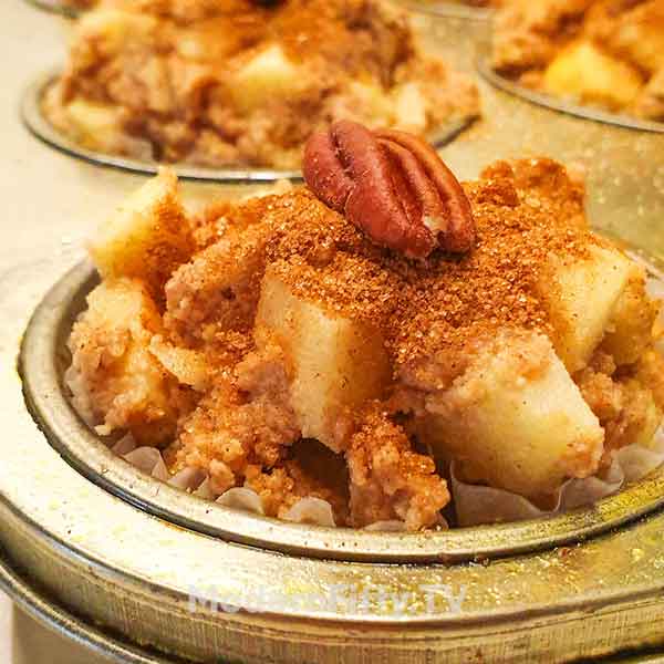Keto Apple Cinnamon Pecan Muffins with Coconut Flour 11 Keto Apple Cinnamon Pecan Muffins with sugar topping and pecan