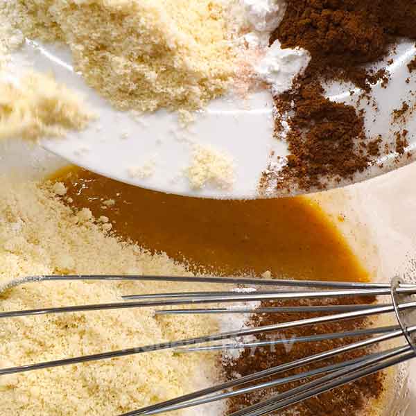 Low Carb Pumpkin Spice Cookies - KETO 8 Combining recipe ingredients with a wisk