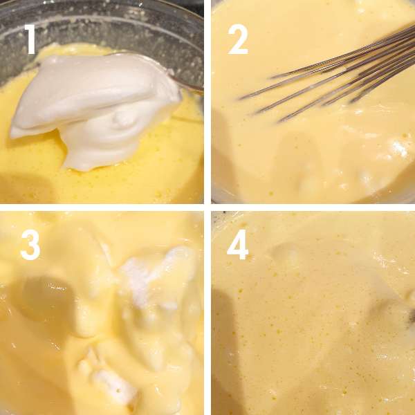 Mix egg whites and egg yolks mixtures