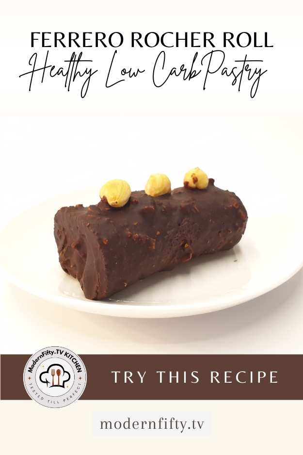Image for Pinterest with photo of Ferrero Rocher roll pastry 
